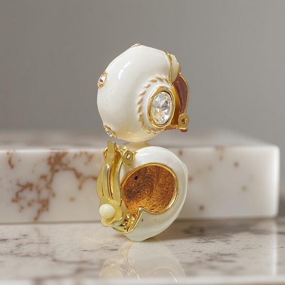 Chic Gold and White Clip-On Earrings - Picture 5 of 5